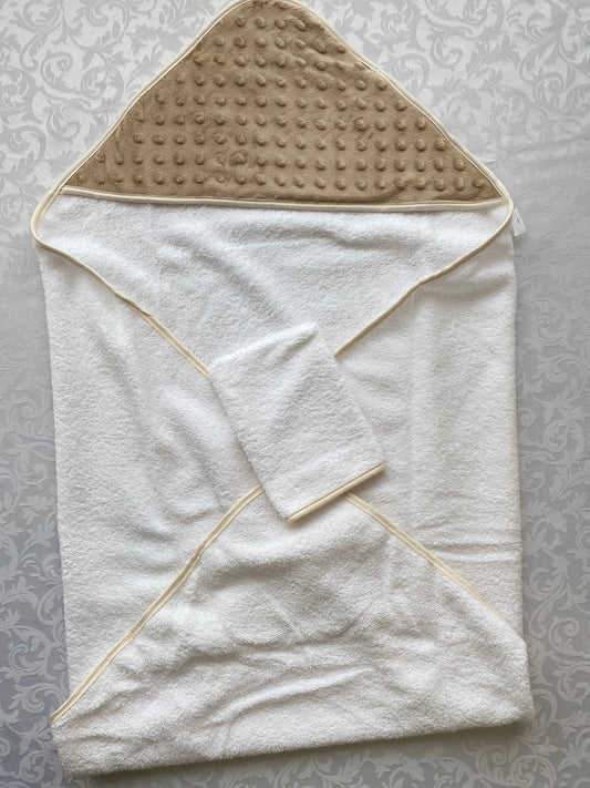 Cape de bain minky + Gant de toilette