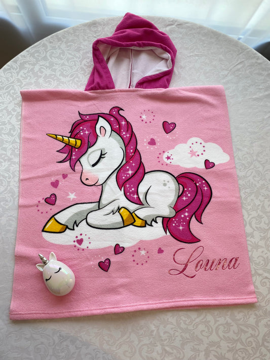 Poncho de bain licorne + brosse