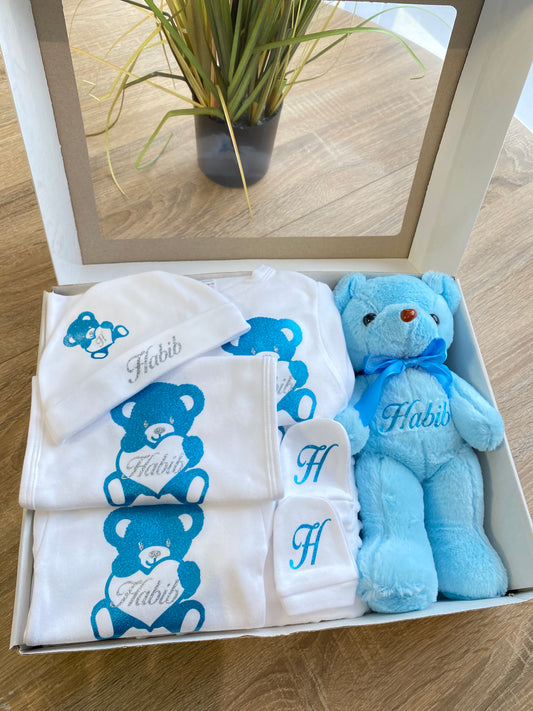 Coffret naissance 0/3 mois ourson bleu avec plaid 🧸